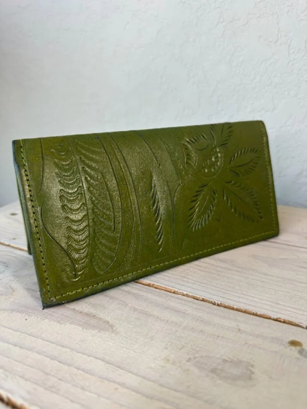 Leaders in Leather Green Tooled Wallet